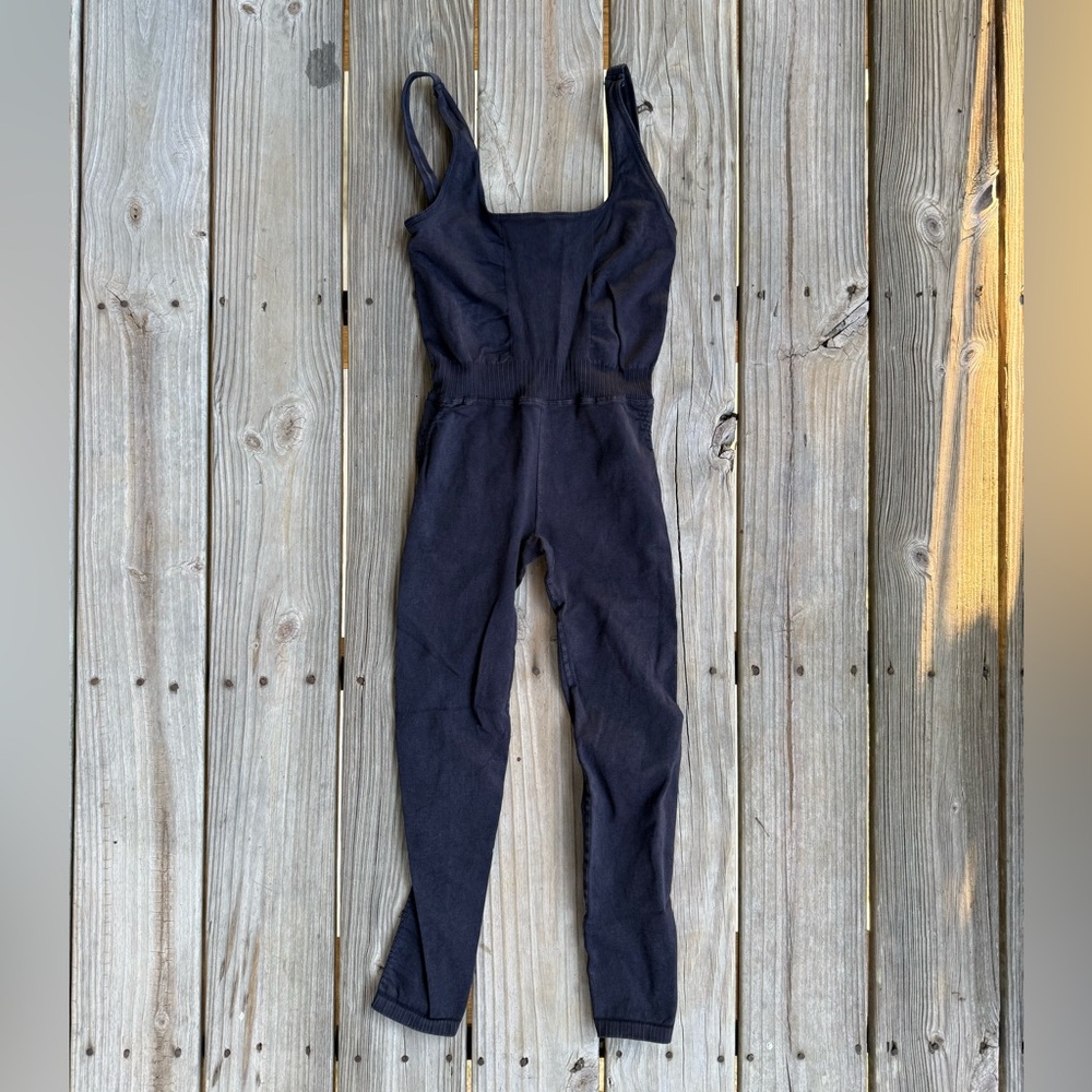 FP Movement by Free People Black Ribbed One-Piece Jumpsuit